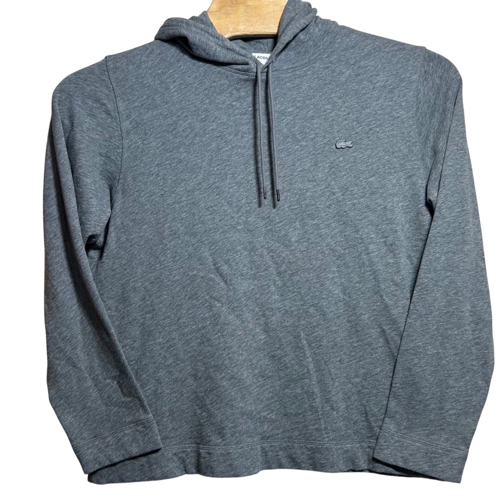 Lacoste Mens XL Grey Pullover Hoodie Crocodile Logo Heathered Jersey Sweatshirt